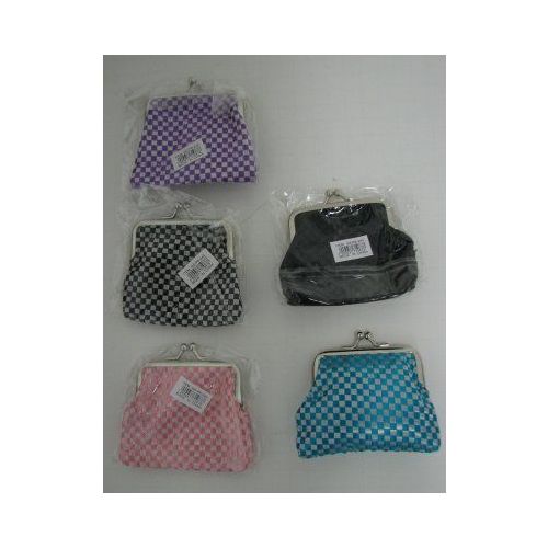 144 Pieces SnaP-Close Change PursE-Metallic Checkered - Leather Purses and Handbags