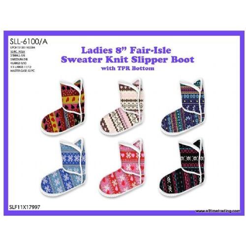 36 Pairs Ladies 8 Inch FaiR-Isle Sweater Knit Slipper Boot - Women's Boots