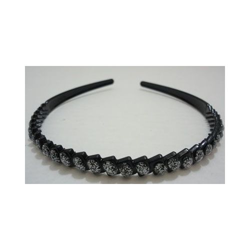 36 Pieces of Black Plastic Headband With Silver Sparkle
