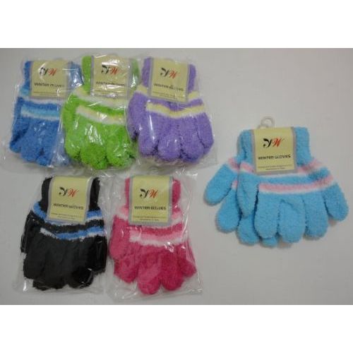 180 Pairs Girls 3 Color Chenille Gloves - Knitted Stretch Gloves