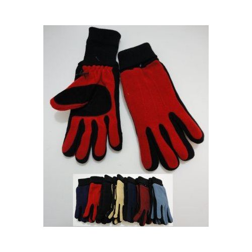 144 Pairs Ladies Cuffed Gloves With Suede Palm (two Tone) - Knitted Stretch Gloves