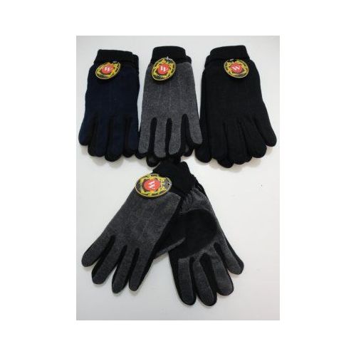 72 Pairs Men's Cuffed Gloves With Suede Palm (two Tone) - Knitted Stretch Gloves