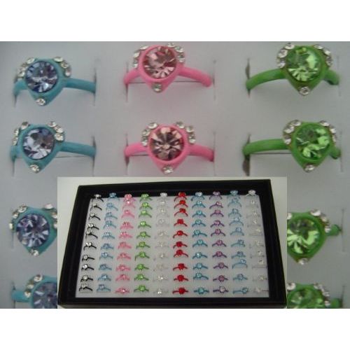 200 Pieces of Adjustable RinG-Heart Shaped With 7 StoneS-Small