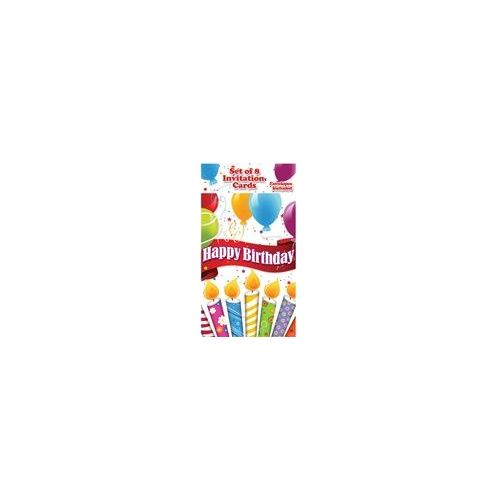 144 Bulk Happy Birthday Candles With Balloons Invitations - 8ct.