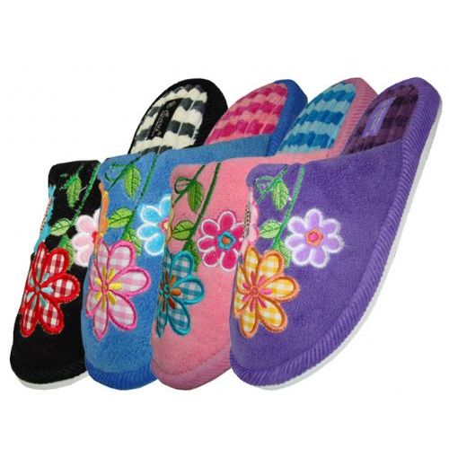 Wholesale Footwear Ladies Plush Slipper With Flower Embroidery