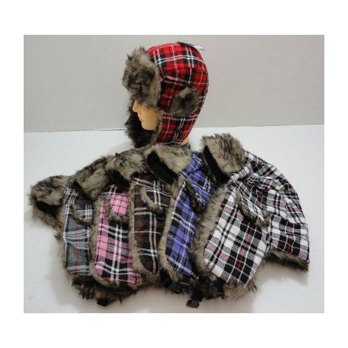72 Wholesale Bomber Hat With Fur LininG--Plaid
