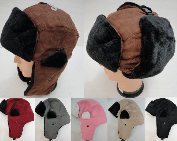 24 Pieces of Aviator Hat With Fur TriM--Suede