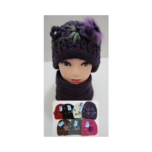 48 Pieces of Hand Knitted Fashion Hat & Scarf SeT--1 Flower & Fur