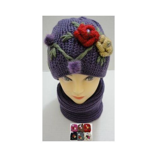 72 Pieces Hand Knitted Fashion Hat & Scarf SeT--2 Flowers - Winter Sets Scarves , Hats & Gloves