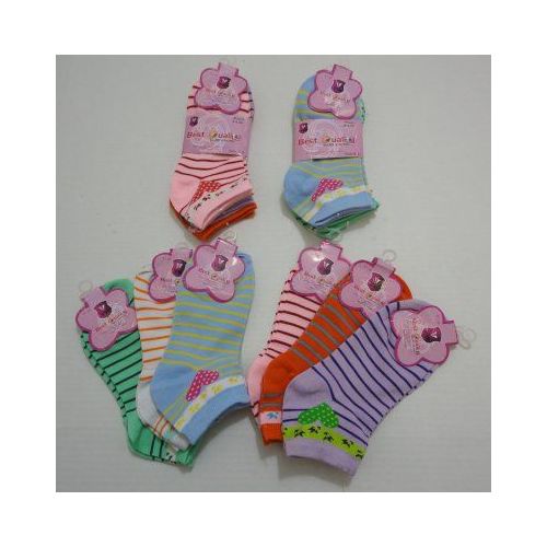 300 Pairs Printed Anklets 9-11--Stripes With Heart On Ankle - Womens Ankle Sock
