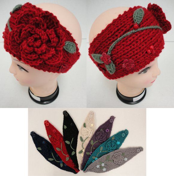 48 Wholesale Hand Knitted Ear BanD--Flower & Leaves