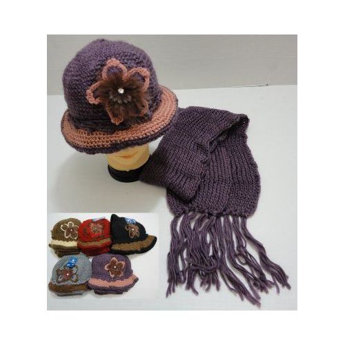 72 Pieces of Hand Knitted Fashion Cap & Scarf SeT--Lg Flower