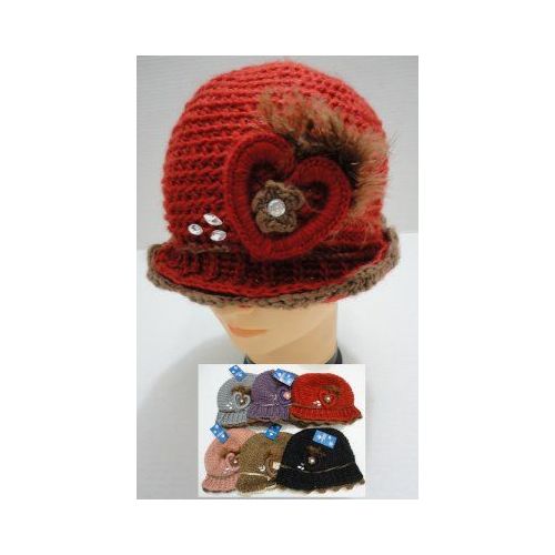 48 Pieces of Hand Knitted Fashion HaT--Heart & Feather
