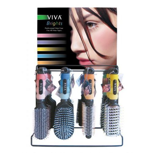 144 Pieces of Viva Brights Hairbrush On Metal Display Rack