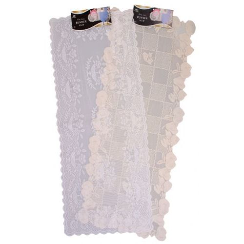 144 Pieces of 16" X36" White/beige Lace Runner