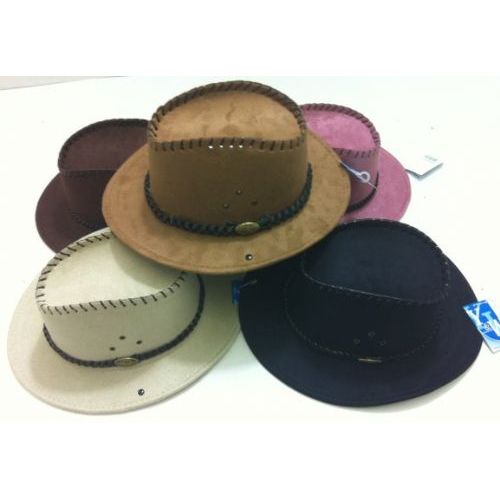 48 Pieces Suede Cowboy Hat With LeatheR-Like Hat Band - Cowboy & Boonie Hat