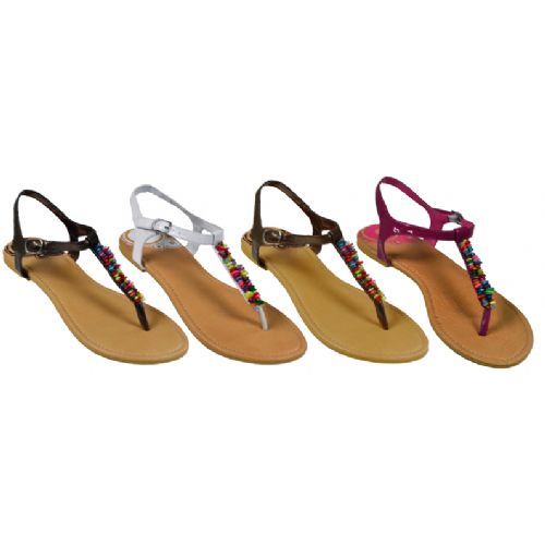Wholesale Footwear Ladies Thong Flat Sandal With Color Beads