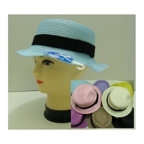 24 Wholesale Ladies Round Pastel Hat With Black Hat Band
