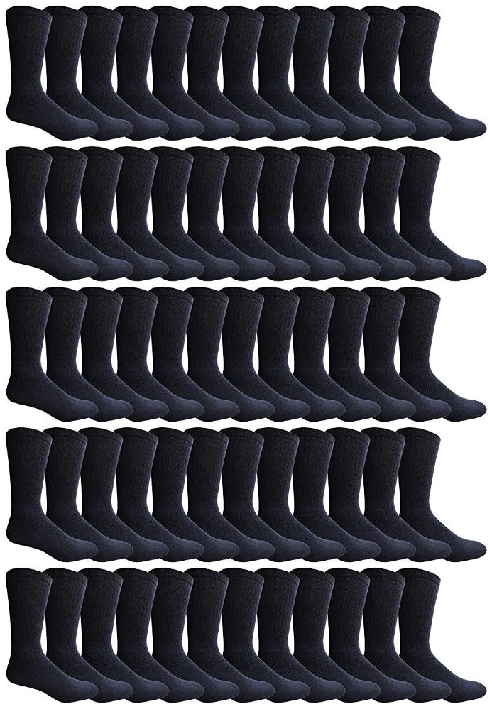 60 Pairs of Yacht & Smith King Size Men's Cotton Terry Cushioned Crew Socks Size 13-16 Navy