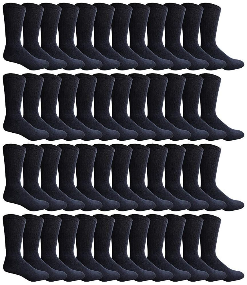 48 Pairs of Yacht & Smith King Size Men's Cotton Terry Cushioned Crew Socks Size 13-16 Navy