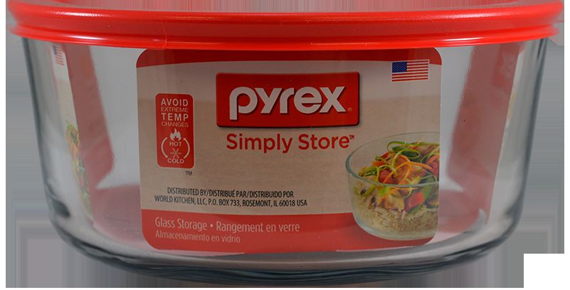 4 pieces of Pyrex 7 Cup Round W Red Cvr