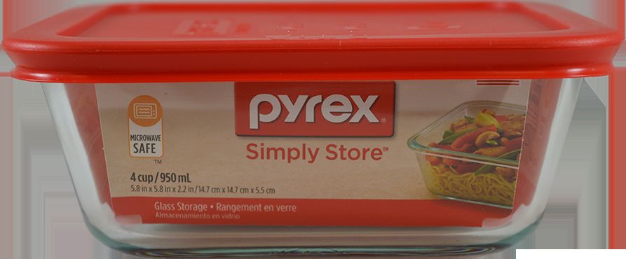 4 pieces of Pyrex 4c Sq Storage Red Lid