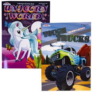 96 Cases of Coloring Books 2 Assorted Unicorn And Tough Trucksfloor Display