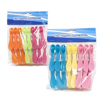 48 Cases of Clothespins Plastic 16ct 2asst MultI-Color Combos Cleaning Pbh