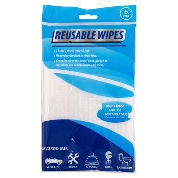 24 Cases of Wipes Reusable Heavy Duty 6pk White Poly 11.8 X 19.7in Ptdpb