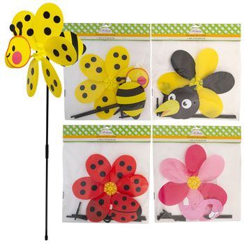 24 Pieces of Windmill Yard Stake Plastic 27in 3d Bee/ladybug/flamingo/crow Pbh