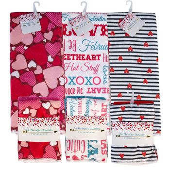 48 Pieces of Kitchen Textiles Valentine Print 2pk Dishcloths/1 Towel 3asst Jhook/hangtag & Wrap Card