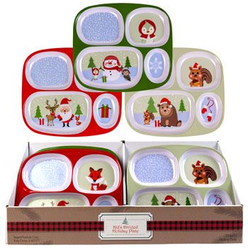 48 Cases of Dinnerware Kids Christmas Tray 4-Section 4ast Designs/48pc Pdq Melamine Ea W/xmas Label 9.5 X 8.5in