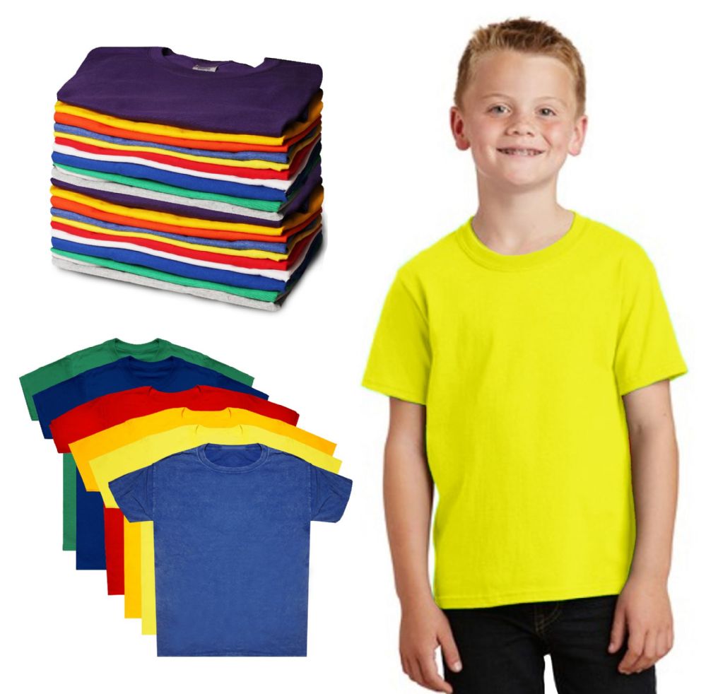 Kids Unisex Cotton Crew Neck T-Shirts, Assorted Sizes And Colors, Ages 4-12 - yachtandsmith.com -