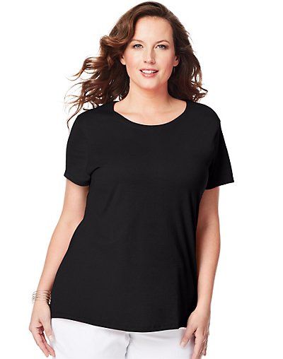 Womens Plus Size Black Cotton Crew Neck T Shirt Size 6x - at -   