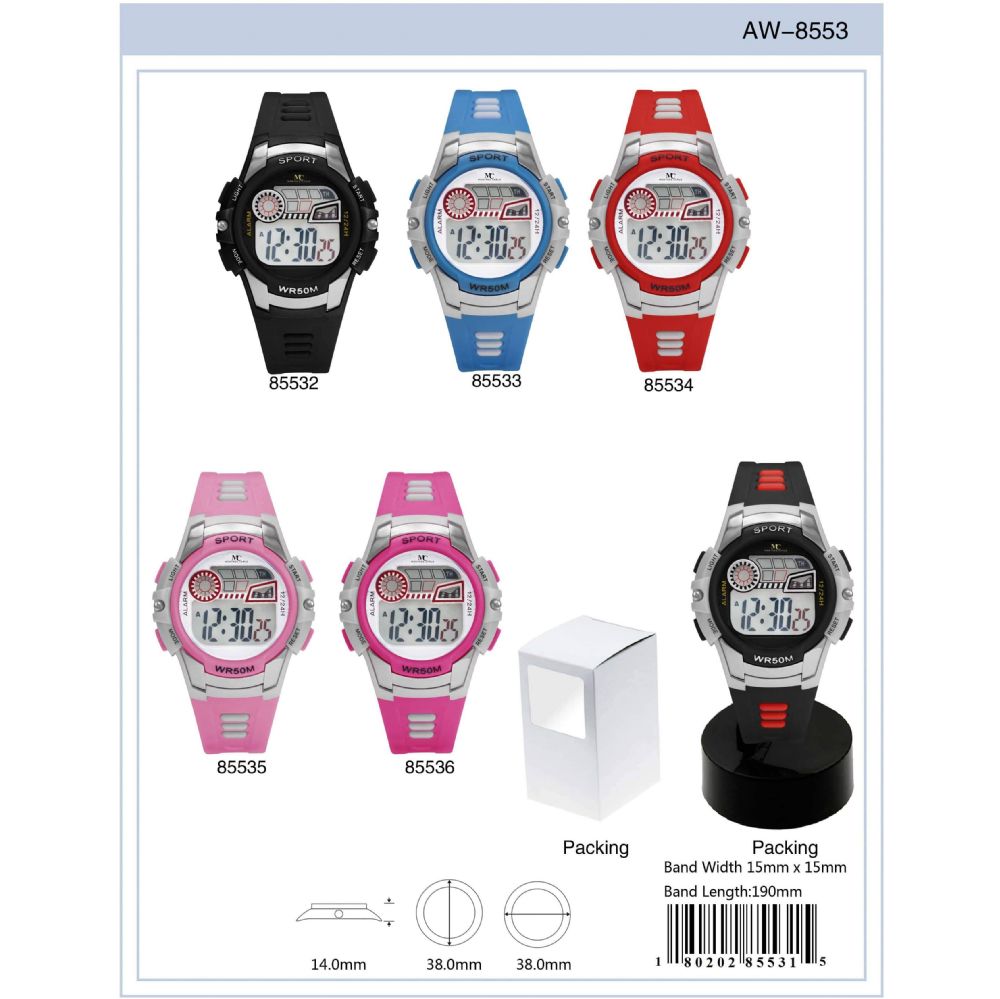 12 Pieces of Digital Watch - 85533 assorted colors