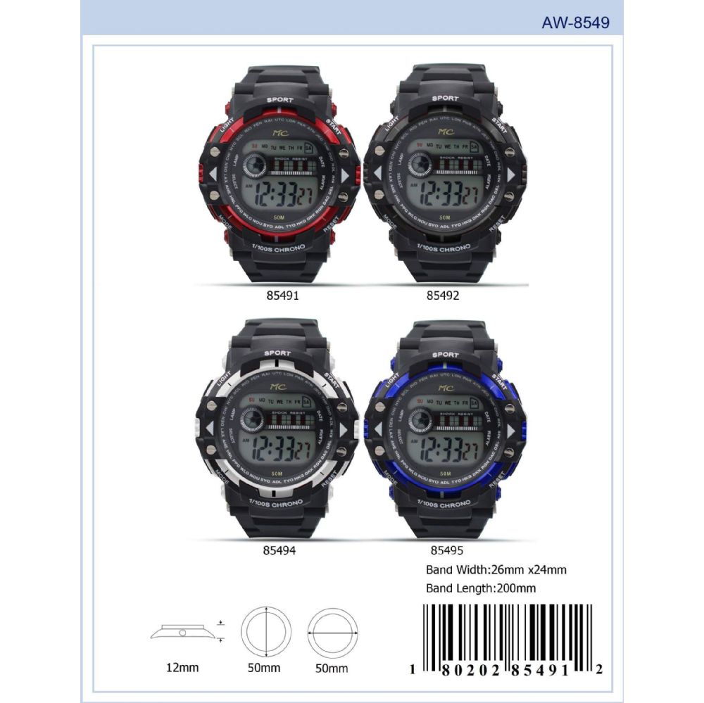 12 Pieces of Digital Watch - 85492 assorted colors