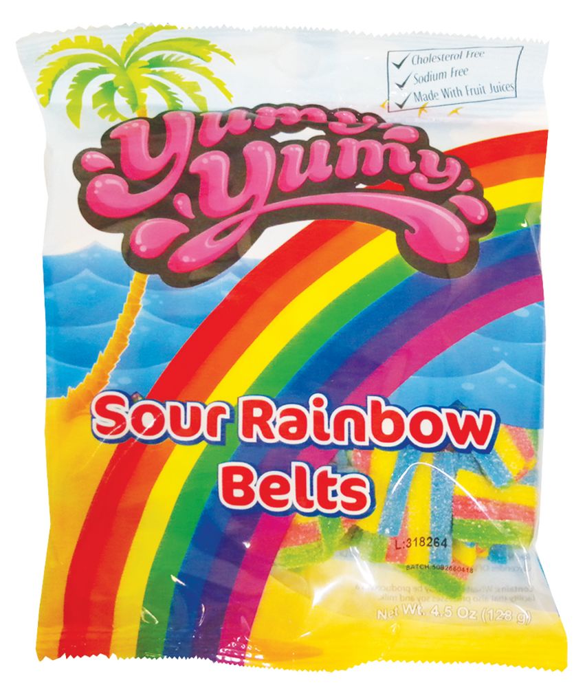 12 pieces of Yumy Yumy Sour Rainbow Belts 4.5 oz