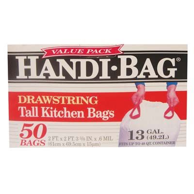 6 Pieces of Handi Bag Drawstring Tall Kitchen Bag 50 Count 13 Gallon