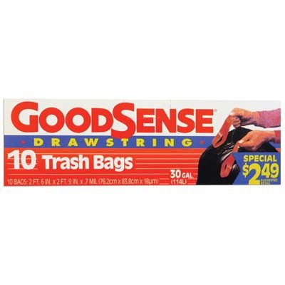9 Pieces of Good Sense Trash Bags 10 Count 30 Gallon Drawstring Prepriced $2.49
