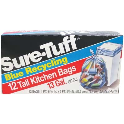24 Pieces of Sure Tuff Tall Kitchen Bags 12 Count 13 Gallon Blue Recycling