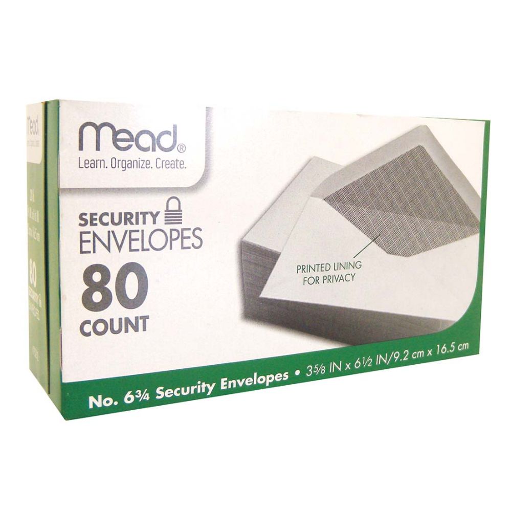 Mead Security Envelopes #6 3/4 Ideal for Bulk Buy 80ct Case Pack of 24 White 