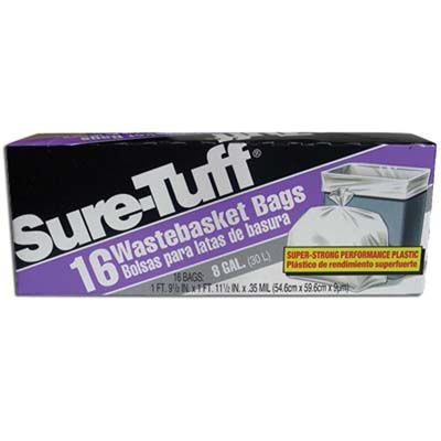24 Pieces of Sure Tuff Trash Bags 16 Count 8 Gallon