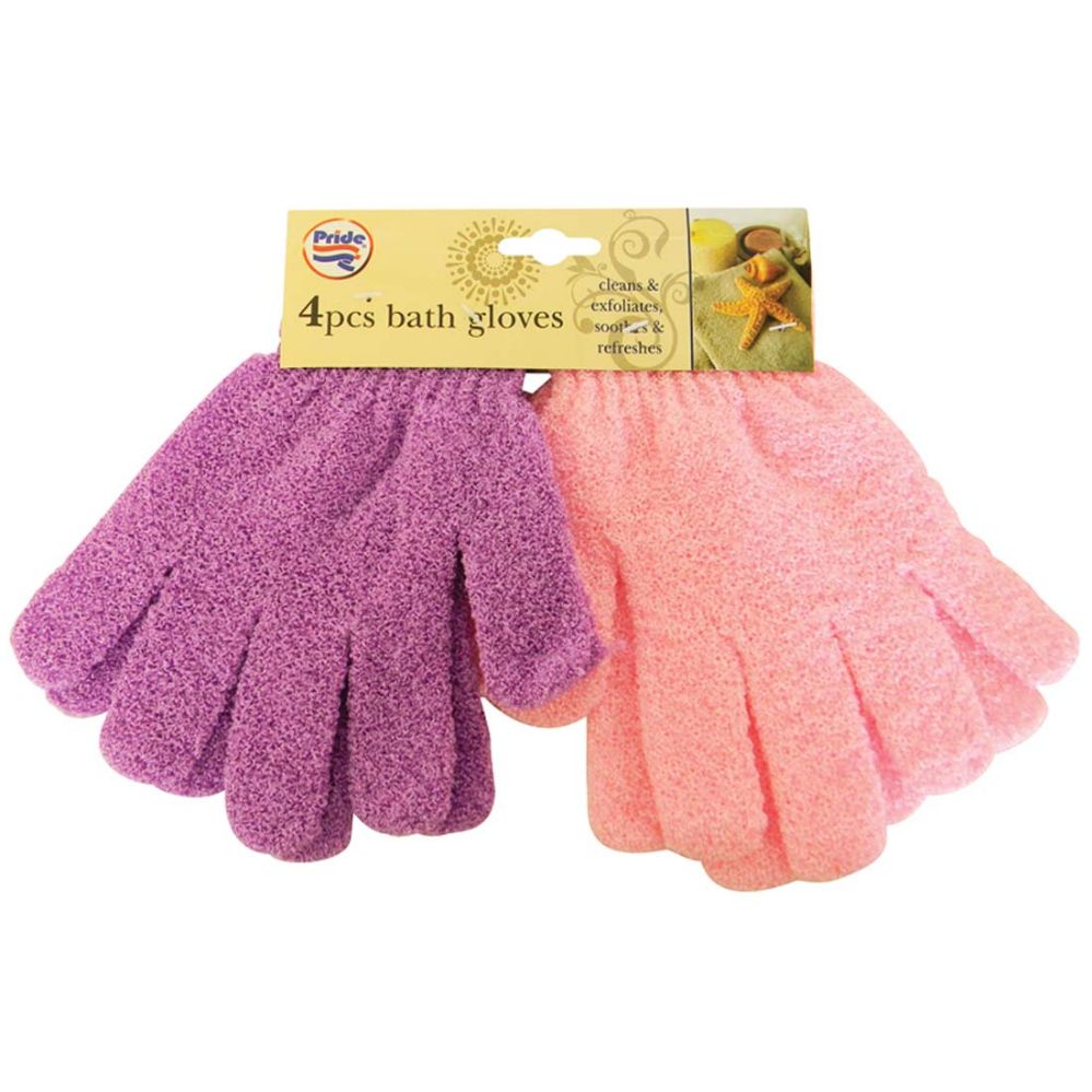 48 Pieces of 4 Piece Exfoliating Bath Gloves In Assorted Colors