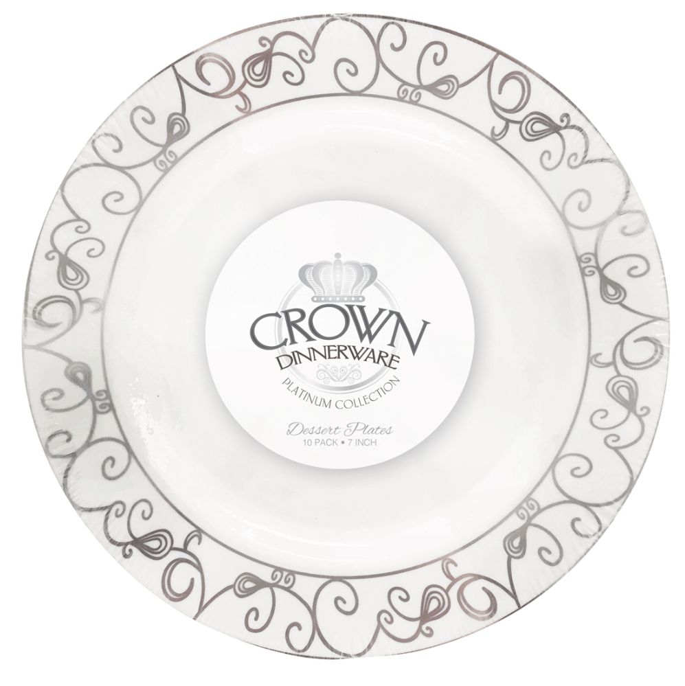 12 Pieces of Crown Dessert Plate Platinum Collection 7 In 10 pk