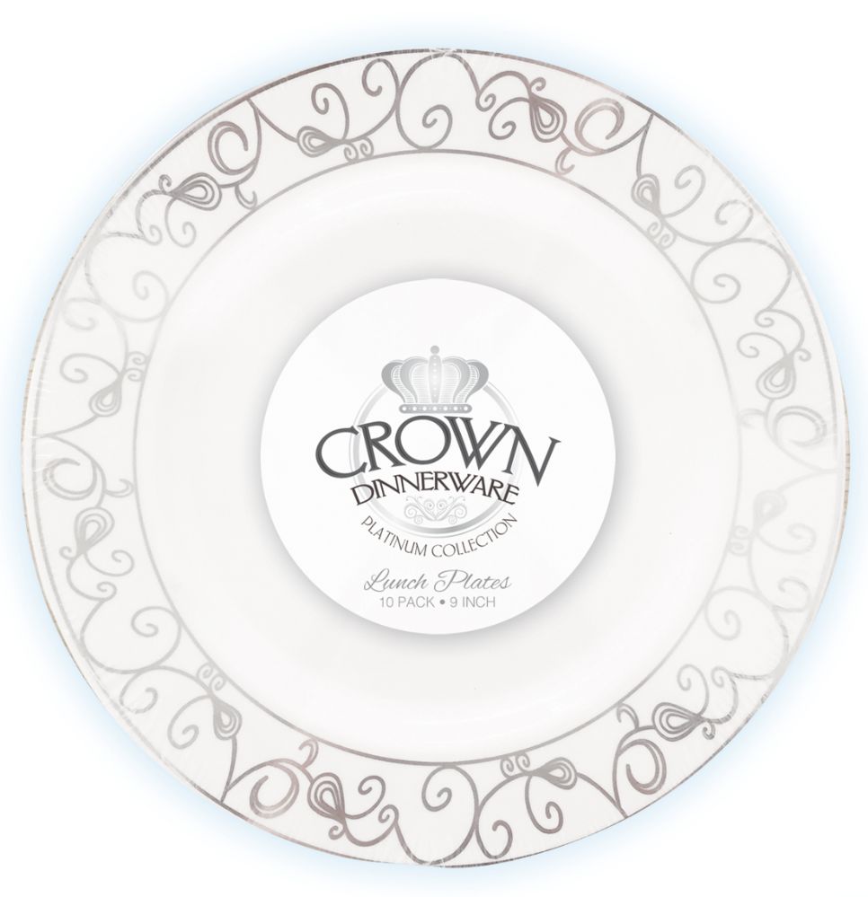 12 Pieces of Crown Lunch Plate Platinum Collection 9 In 10 pk