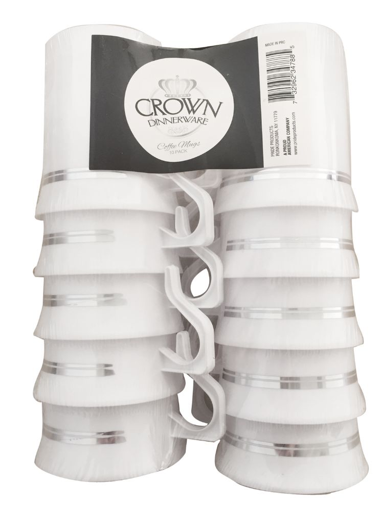 12 Pieces of Crown Coffee Cup With Handle 8 Oz 10 Pk Silver Border
