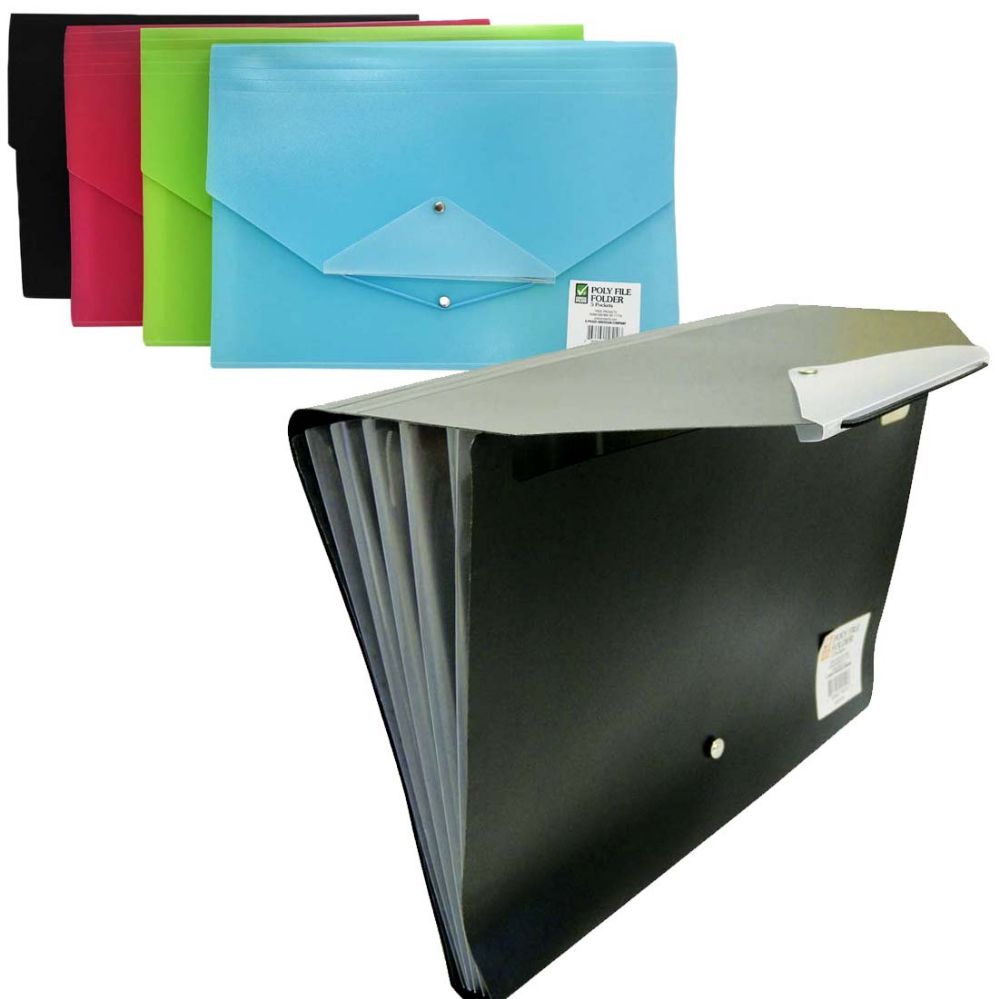24 Pieces of Check Plus File Folder 9.5 X 13 In 5 Tab Poly Assorted Colors