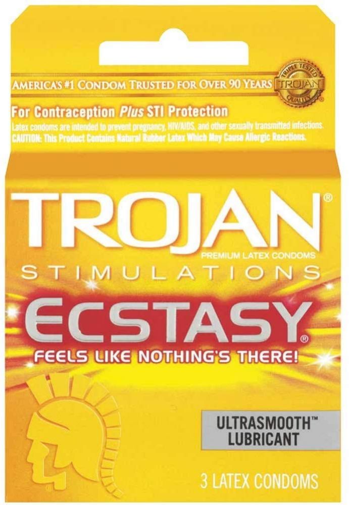 12 Pieces of Trojan 3 Count Ribbed Ecstasy