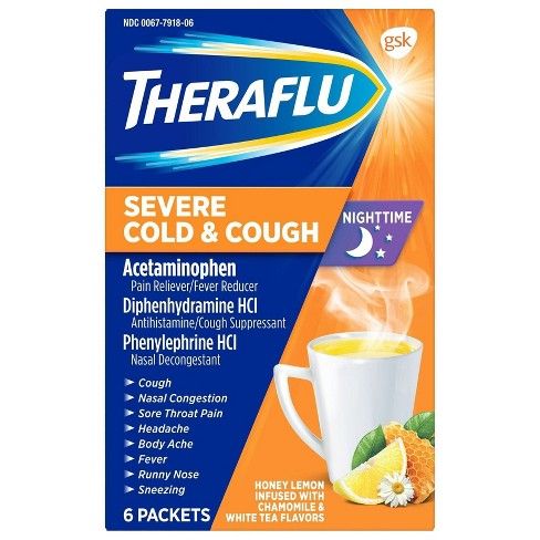 12 Pieces of Theraflu Orange 6 Count Nighttime Severe Cold And Cough