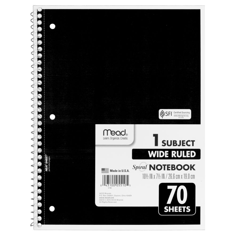 16 pieces of Mead 70 Ct 1sub Notebook Black Wide Rule